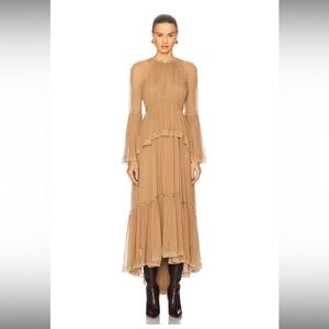 Zimmermann Hypnotic Peplum Long Sleeve Flutter Maxi Dress In Biscuit AU 2 US 8